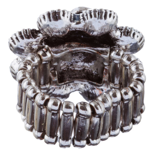 Beautiful Floral Design Crystal Rhinestones Fashion Stretch Ring R231 Silver - Accessoriesforever