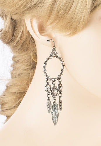 Beautiful Leaf Drop Circle Crystal Rhinestone Fashion Dangle Earrings Hematite - Accessoriesforever
