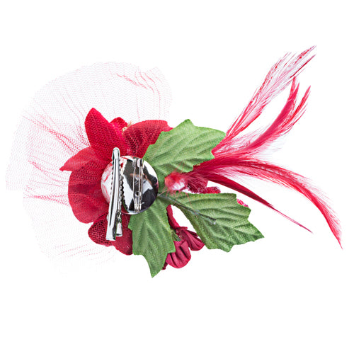 Christmas Jewelry Ornate Mesh Decorated Fashion Hair Pin Clip Brooch H483 Red