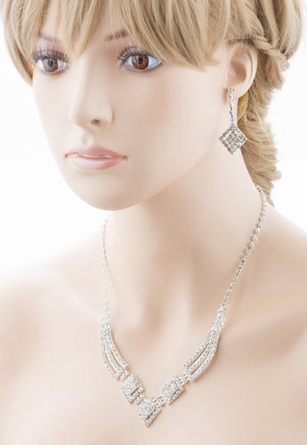 Bridal Wedding Jewelry Crystal Rhinestone Gorgeous Design Necklace J572 Silver
