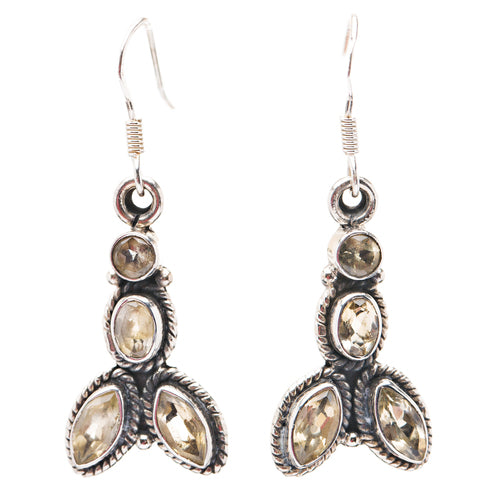 925 Sterling Silver Gemstones Natural Citrine Dangle Earrings FJSE2175