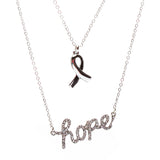 Pink Ribbon Jewelry Crystal Rhinestone Inspiring Hope Layered Necklace N70Silver