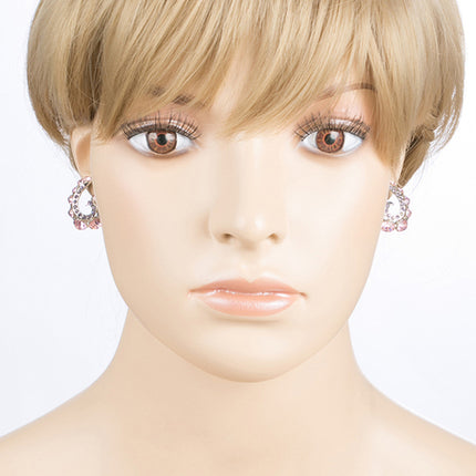 Wave Hook Design Crystal Rhinestone Stud Earring Pink - Accessoriesforever