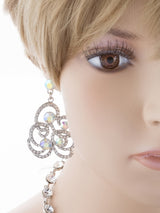 Bridal Wedding Jewelry Set Crystal Rhinestone Chunky Floral Necklace Silver AB