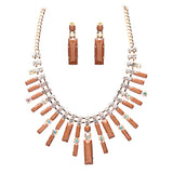 Chic Trendy Fashion Link Design Rhinestone Statement Necklace Set Brown