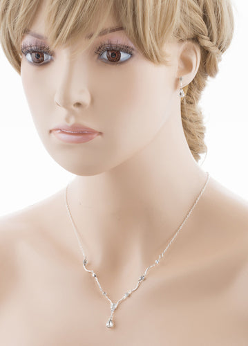 Bridal Wedding Jewelry Set Crystal Rhinestone Classy Y Drop Necklace Silver - Accessoriesforever