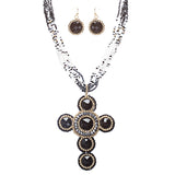Cross Jewelry Traditional Design Beaded Necklace & Earrings Set JN245 Black