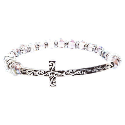 Lovely Crystal Rhinestone Cross Design Fashion Statement Bracelet B472 Purple