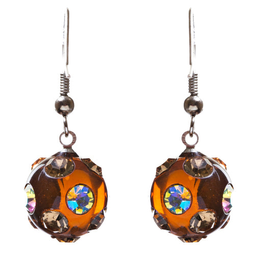 Crystal Studs Earrings Linear Drop Lucite Ball Espresso