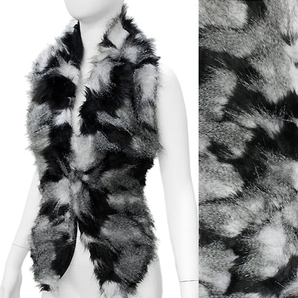 Duo Tone Hooked Closures Faux Fur Fashion Scarf Black White - Accessoriesforever