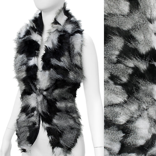 Duo Tone Hooked Closures Faux Fur Fashion Scarf Black White - Accessoriesforever