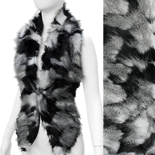 Duo Tone Hooked Closures Faux Fur Fashion Scarf Black White