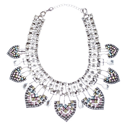 Fascinating Crystal Rhinestone Bold Fashion Statement Necklace N102 Silver - Accessoriesforever