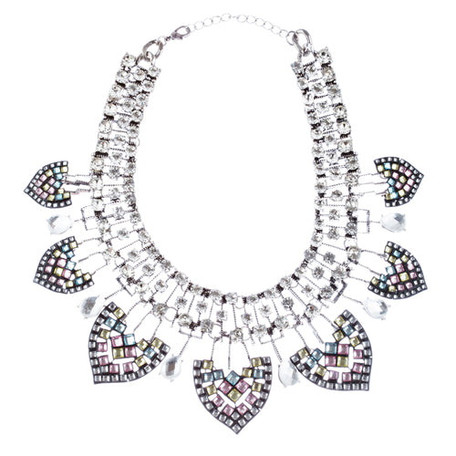 Fascinating Crystal Rhinestone Bold Fashion Statement Necklace N102 Silver