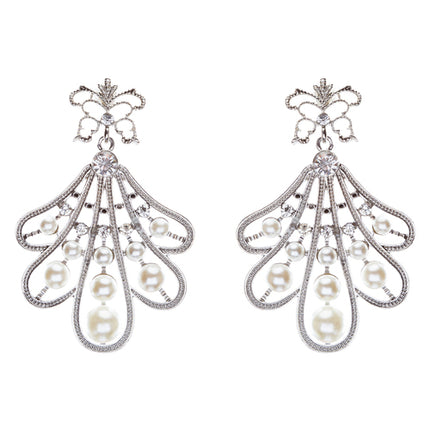 Flare Pearl Crystal Fashion Vintage Earrings Silver - Accessoriesforever