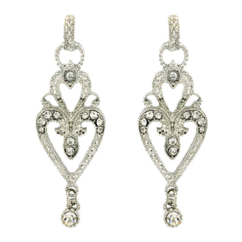 Bridal Wedding Jewelry Crystal Rhinestone Vintage Dangle Charm Earrings Silver