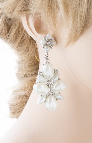 Bridal Wedding Jewelry Crystal Rhinestone Pearl Cluster Dangle Earrings Ivory - Accessoriesforever