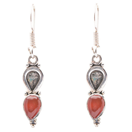 925 Sterling Silver Natural Gemstones Carnelian Dangle Earrings FJSVE2194