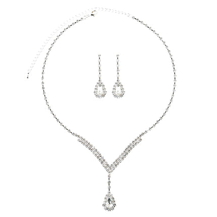 Bridal Wedding Jewelry Set  Necklace Earring Crystal Rhinestone V Drop J738 SV - Accessoriesforever