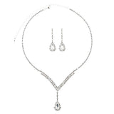 Bridal Wedding Jewelry Set  Necklace Earring Crystal Rhinestone V Drop J738 SV