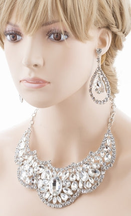 Bridal Wedding Jewelry Crystal Rhinestone Grand Choker Necklace J511 Silver - Accessoriesforever