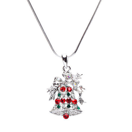 Christmas Jewelry Crystal Rhinestone Bells Pendant Charm Necklace N61 Silver