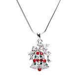 Christmas Jewelry Crystal Rhinestone Bells Pendant Charm Necklace N61 Silver