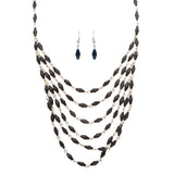 Beautiful Simple Multi Layered Bead Drape Design Statement Necklace Set Black