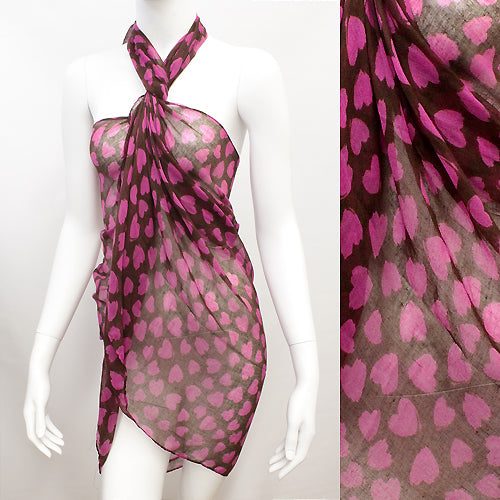 Beach Sarong Pareo Wrap Heart Fuchsia Pink Brown