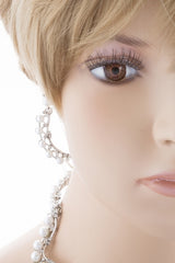 Bridal Wedding Jewelry Set Crystal Pearl Chunky V Drop Swirl Necklace Silver