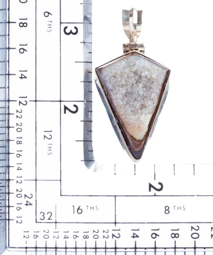 925 Sterling Silver Natural Gemstones Agate Druzy Pendant FJSVP2088