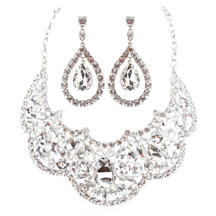Bridal Wedding Jewelry Crystal Rhinestone Grand Choker Necklace J511 Silver - Accessoriesforever