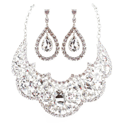 Bridal Wedding Jewelry Crystal Rhinestone Grand Choker Necklace J511 Silver
