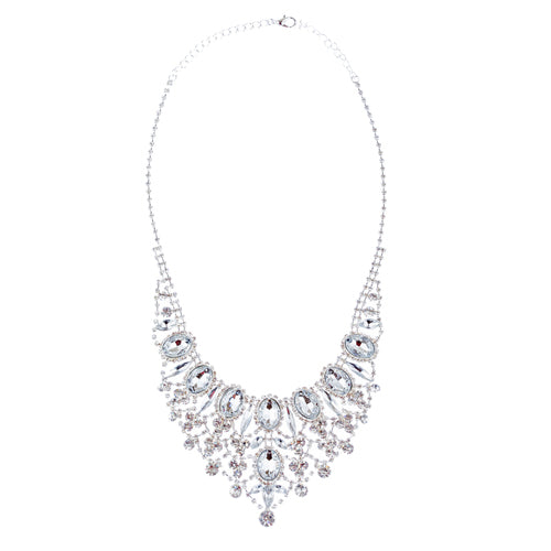 Bridal Wedding Jewelry Set Crystal Rhinestone Luxurious Dazzle Necklace Silver - Accessoriesforever