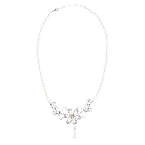 Bridal Wedding Jewelry Set Crystal Rhinestone Pearl Glittering Floral Necklace - Accessoriesforever