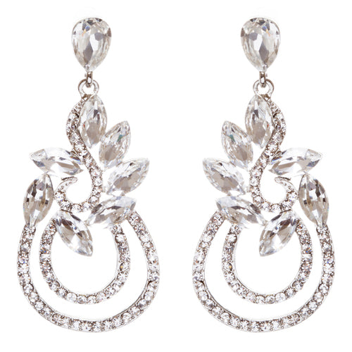 Bridal Wedding Jewelry Crystal Rhinestone Elegant Dangle Earrings E951 Silver - Accessoriesforever