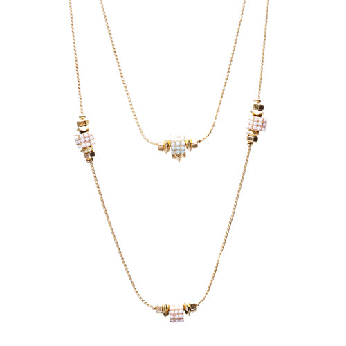 Simple Yet Elegant Design Gold Plate Double Chain Charm Necklace N77 Pink