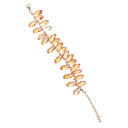 Gorgeous Fashion Stylish Bridal Wedding Cluster Bead Link Bracelet Gold Orange