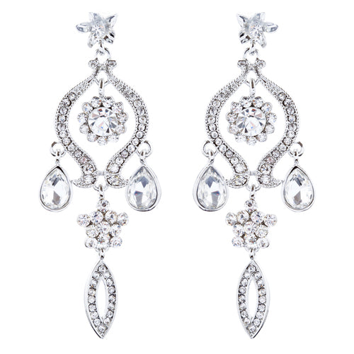 Bridal Wedding Jewelry Crystal Rhinestone Classic Dangle Earrings E1020 Silver