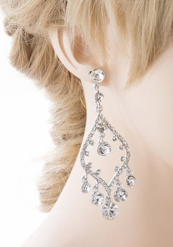 Bridal Wedding Jewelry Crystal Rhinestone Open Chandelier Dangle Earrings Silver - Accessoriesforever