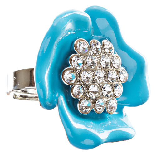 Beautiful Floral Crystal Adjustable 1 Ring Blue