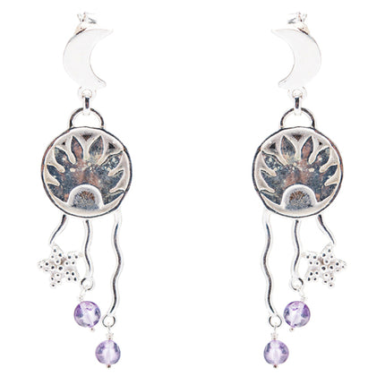 925 Sterling Silver Gemstones Natural Amethyst Dangle Earrings FJSE2139