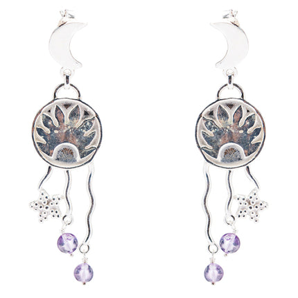 925 Sterling Silver Gemstones Natural Amethyst Dangle Earrings FJSE2139