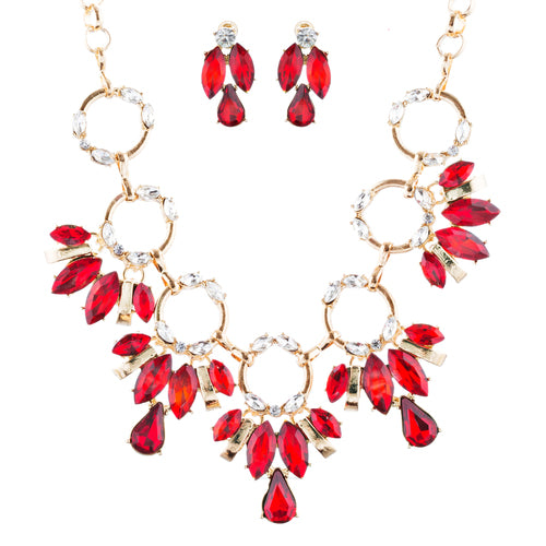 Beautiful Stylish Trendy Crystal Statement Necklace Jewelry Set JN270 Red