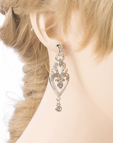 Bridal Wedding Jewelry Crystal Rhinestone Vintage Dangle Charm Earrings Silver