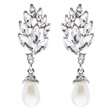 Bridal Wedding Jewelry Crystal Pearl Chic Modern Teardrop Dangle Earrings Silver