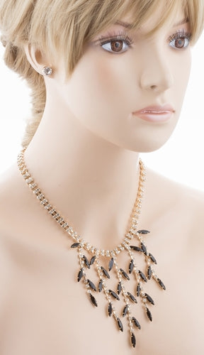 Bridal Wedding Jewelry Crystal Rhinestone Alluring Leaflet Necklace J518 Black
