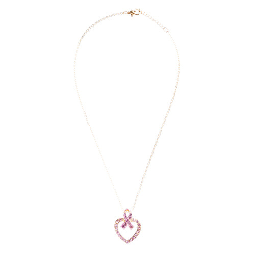 Pink Ribbon Jewelry Crystal Rhinestone Charming Heart Necklace Set JN259 Pink