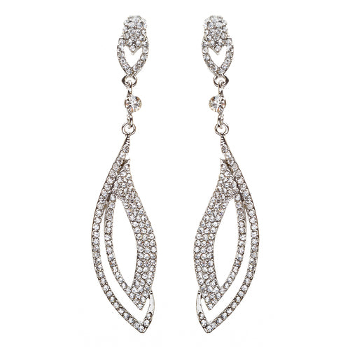 Bridal Wedding Jewelry Crystal Rhinestone Elegant Engrossed Earrings E725 Silver