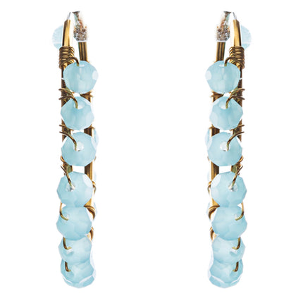 Crystal Wired Handmade Beautiful Fashion Dangle Hoop Earrings Gold Blue - Accessoriesforever